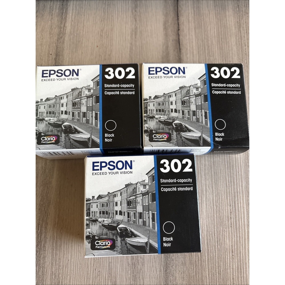 3 New EPSON 302 Claria Premium Ink Standard Capacity T302020-S Exp 3/2024